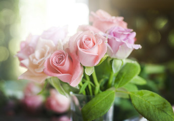 Floral background. Bouquet of multicolored roses.