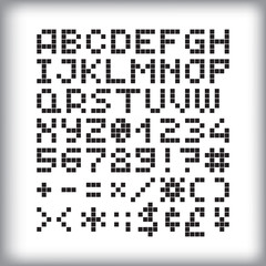 Fototapeta premium Pixel font in 4x5 pixel grid, numbers and letters. - Stock vector