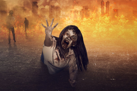 Asian zombie woman is anger