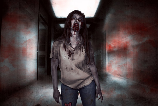 Asian zombie woman walking