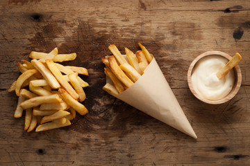 fries french sour cream still life flat lay