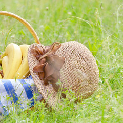 Picnic basket and hat