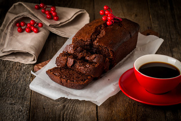 Chocolate-banana Loaf cake on paper  