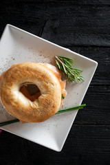 with a smoked salmon bagel and cream cheese