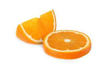 cut orange fruits isolated on white background with clipping pat