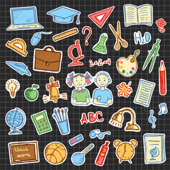 Set of school sign and symbol doodles elements.