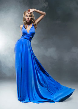 Beautiful woman with blue dress