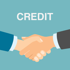 Credit deal handshake. Lender lend credit. New partnership. Economy and payment.