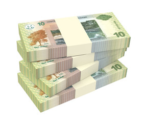 Surinamese dollars bills stacks isolated on white background. 3D illustration.