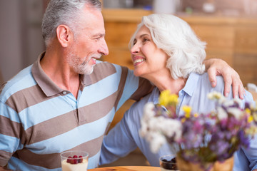 Cheerful couple embracing