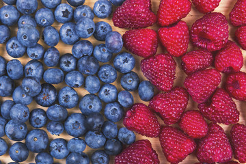 top view of blueberries and raspberries