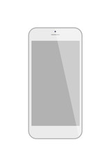 Isolated white smartphone. Shiny phone with template screen on white background.