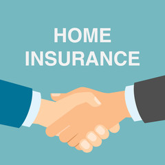 Home insurance handshake. Protection from destraction, fraud and risks. Making agreement and contract.