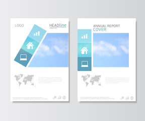 White annual report cover, brochure template. Presentation template with world map and business icons. Leaflet design corporate identity, flyer layout in a4 size. Vector, eps 10