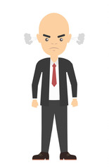 Isolated angry bald businessman. Stereotype of angry clerk. Full of stress and anger.