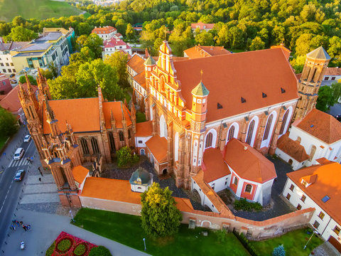 AERIAL. Vilnius, Lithuania: St Anne's and Bernadines Churches