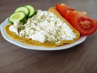 pancake with ricotta and oregano with vegetables