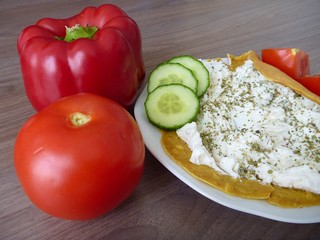 pancake with ricotta and oregano with vegetables
