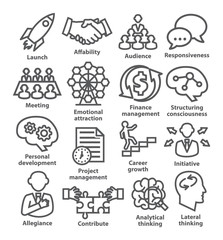 Business management icons in line style. Pack 01.