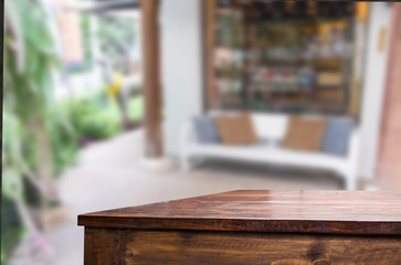 street cafe and wooden desk board place