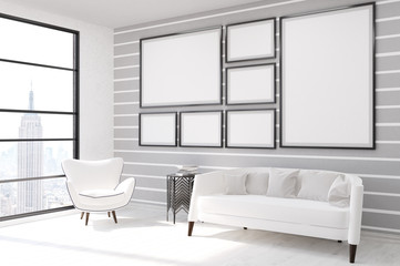 Fototapeta na wymiar Gray and white living room