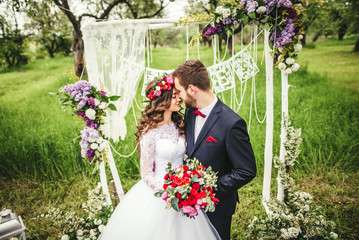 bride and groom outdoors