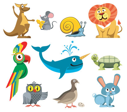 Cute animals vector set in cartoon style