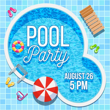 Summer Party Invitation With Swimming Pool Vector Template