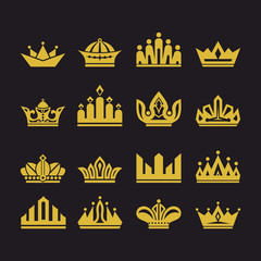 Big set of vector crowns, collection of design elements for creating logos.