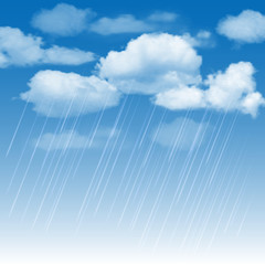 Rainclouds and rain in the blue sky
