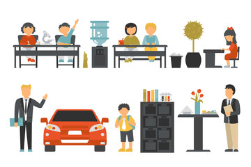School flat set. Isolated On White Background, People Vector Illustration