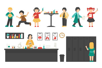 School flat set. Isolated On White Background, People Vector Illustration