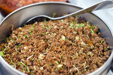 Thai cuisine nam prik or chili paste mixes with fish serves with