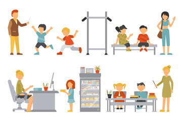 School flat set. Isolated On White Background, People Vector Illustration