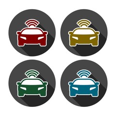 The Connected Car. Smart car icon with wireless connectivity symbol