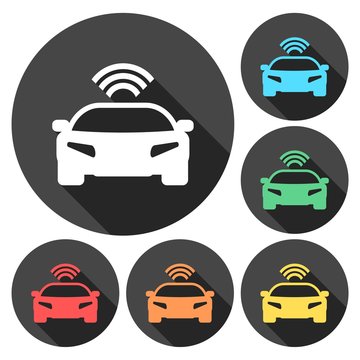 The Connected Car. Smart car icon with wireless connectivity symbol