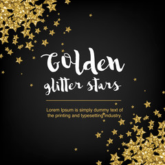 Golden glitter stars. Abstract background with stars and text.