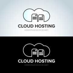 Cloud Hosting icon, Cloud hosting logotype template, emblem. Isolated vector illustration.