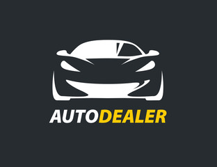 Original concept auto dealer logo with supercar sports vehicle silhouette design. Vector illustration.