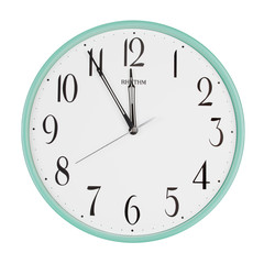 Obraz na płótnie Canvas Round clock shows five minutes to twelve