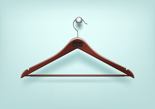 Vector Clothes Coat Wooden Red Hanger with Metal Tag Isolated on Background