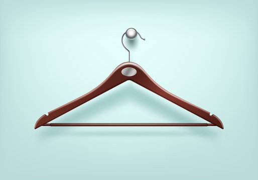 Vector Clothes Coat Wooden Red Hanger with Metal Tag Isolated on Background