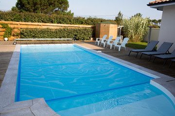 Beautiful pool on the bright summer day on holidays