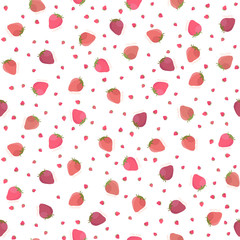 Abstract berry texture. Seamless pattern. Fruit background. Red and pink strawberries. Summer harvest endless backdrop. Dessert template. For wallpaper, pattern fills, web site background.