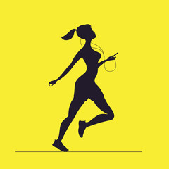 Fototapeta na wymiar Vector silhouette of female sprinter. Morning running