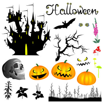 Halloween. Set of vector objects for greeting and invitation card design.