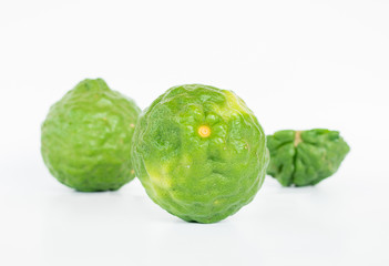 Kaffir Lime fruits on white background, bergamot fruits.