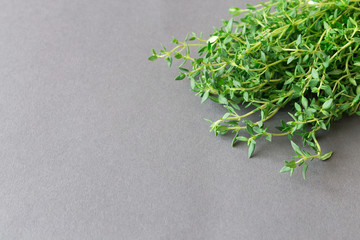 Bunch of green fresh organic thyme. Background