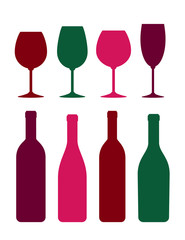 colorful wine bottle and glass set