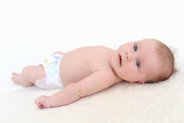Portrait of lovely 2 months baby in diaper